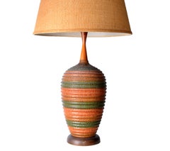 Danish Modern Teak and Pottery Table Lamp Scandinavian Modern