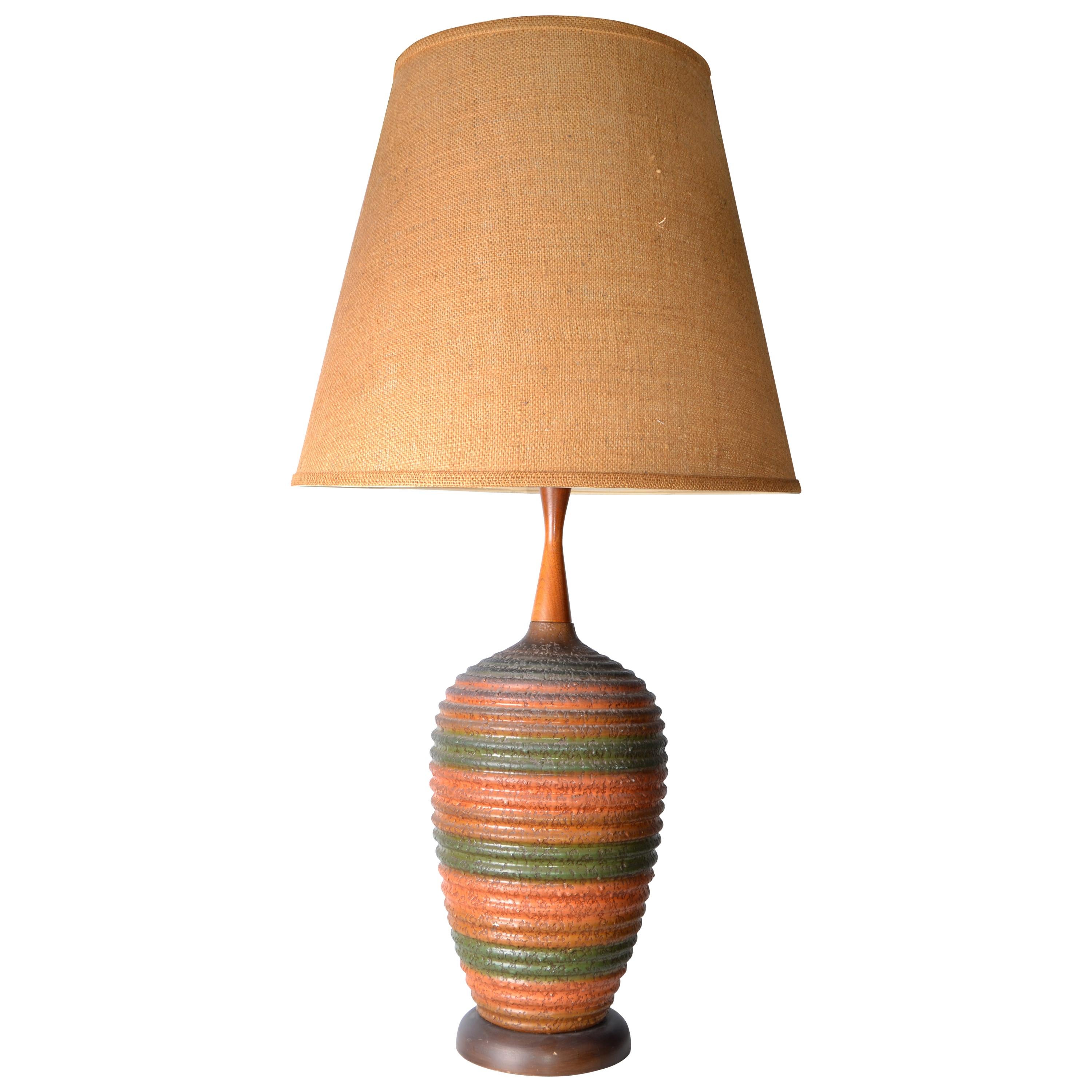 Danish Modern Teak and Pottery Table Lamp Scandinavian Modern