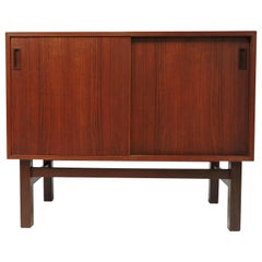 Danish Modern Teak and Rosewood Sliding Door Credenza Cabinet, 1960s