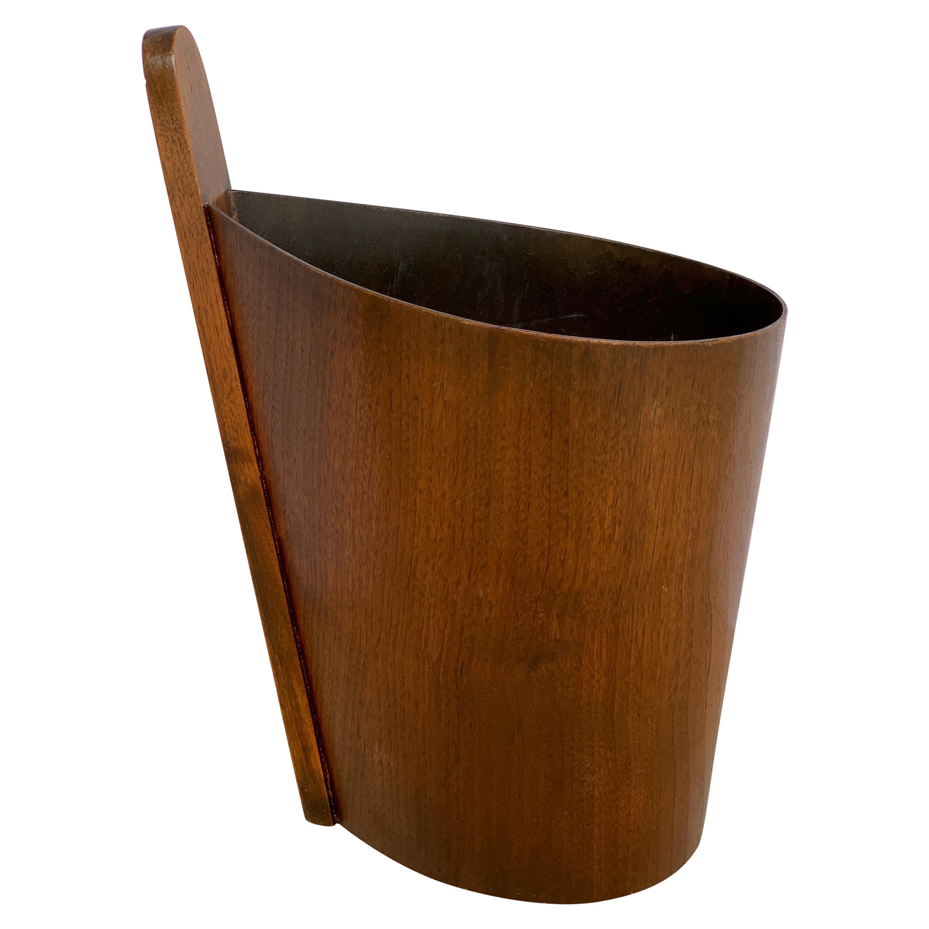 Danish Modern Teak and Walnut Handled Wastepaper Basket, by P. S. Heggen For Sale