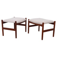 Pouf moderni danesi in teak e lana di Hugo Frandsen, anni '60, set di 2