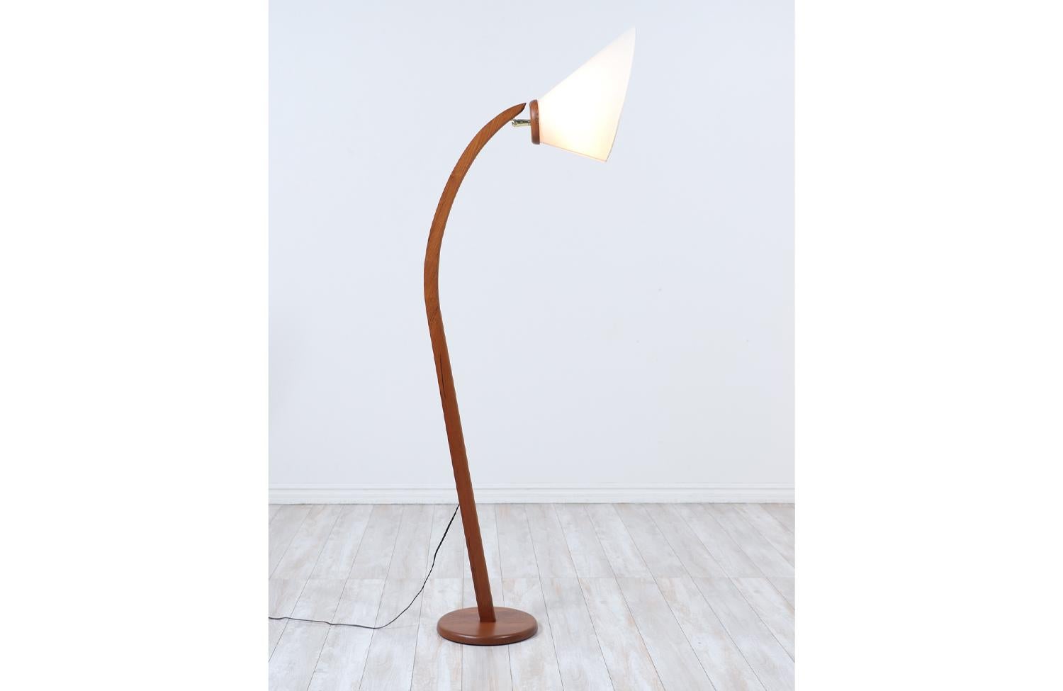 Mid-Century Modern Danish Modern Teak Arch Floor Lamp with Articulating Cone Shade
