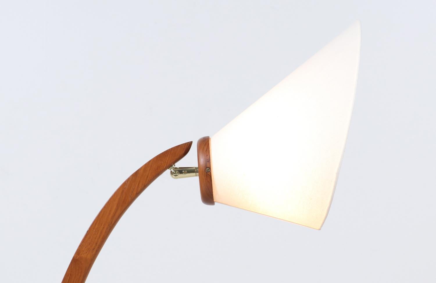 Mid-20th Century Danish Modern Teak Arch Floor Lamp with Articulating Cone Shade