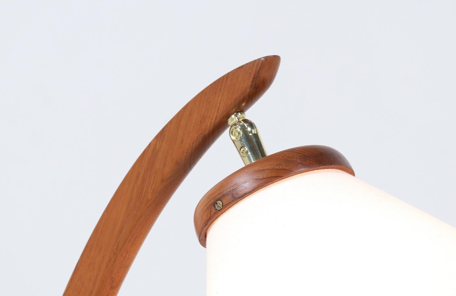 Danish Modern Teak Arch Floor Lamp with Articulating Cone Shade 1