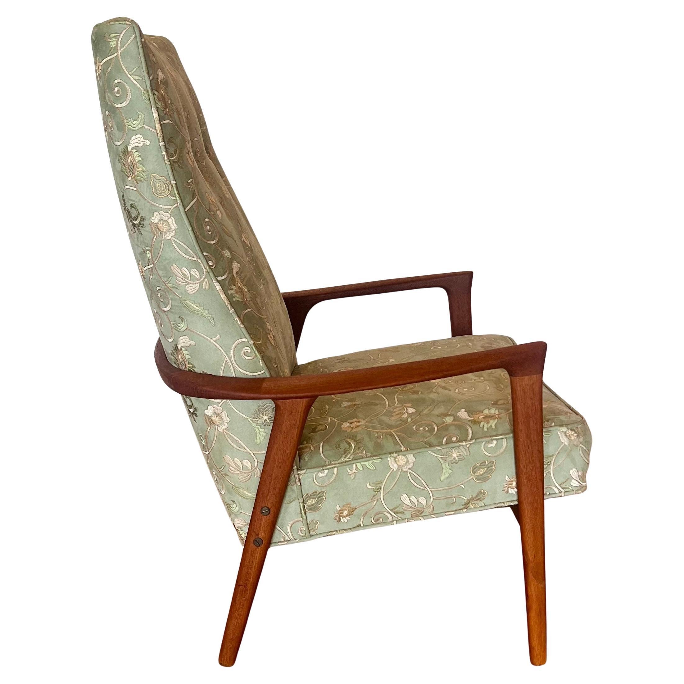 Danish Modern Teak Arm/Lounge Chair by Broderna Anderssons Kravet Silk Fabric in vendita