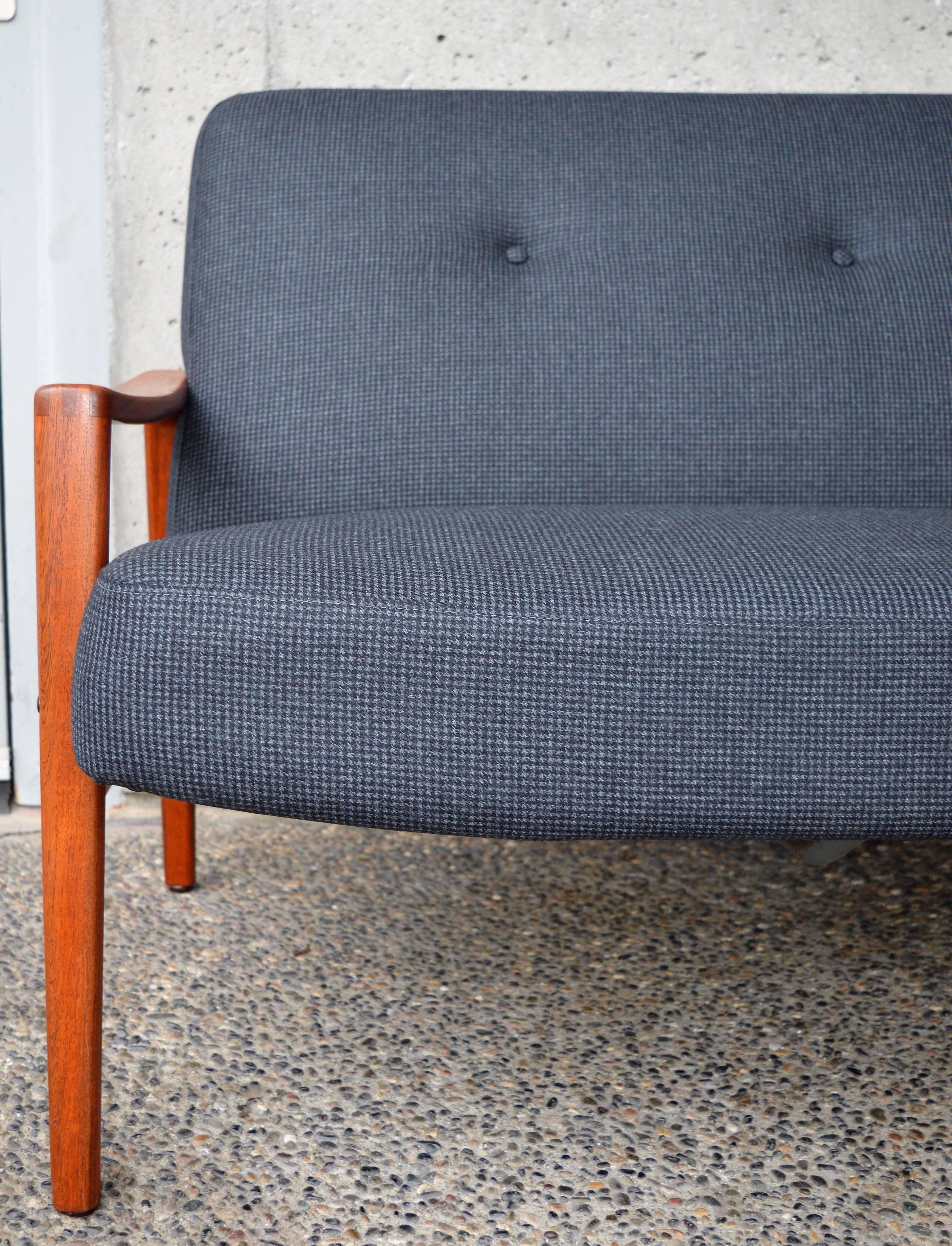 Danish Modern Teak Arm Restored Gray Wool Sofa, Button, Tufted 1