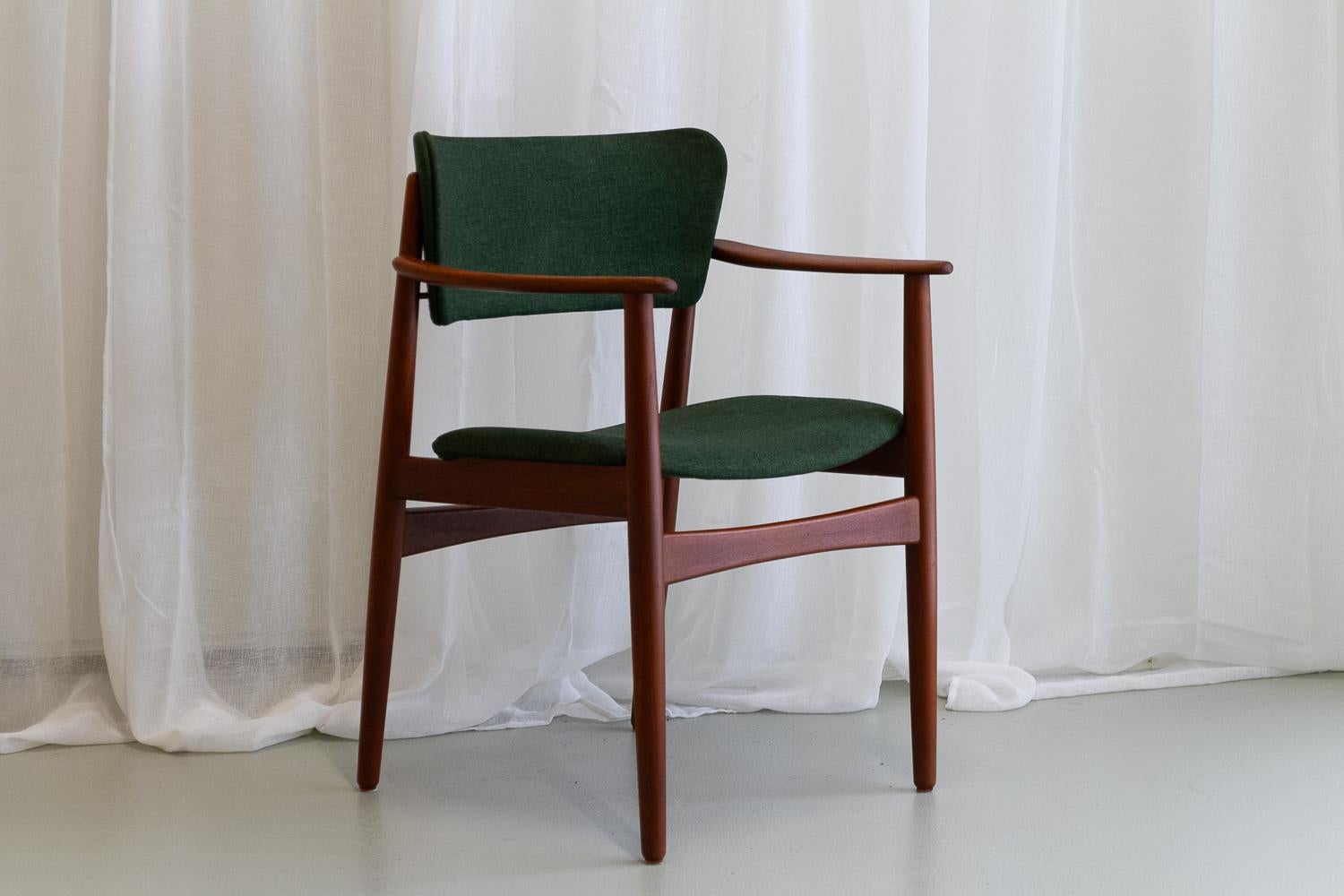 Scandinavian Modern Danish Modern Teak Armchair with Green Wool, 1960s. For Sale