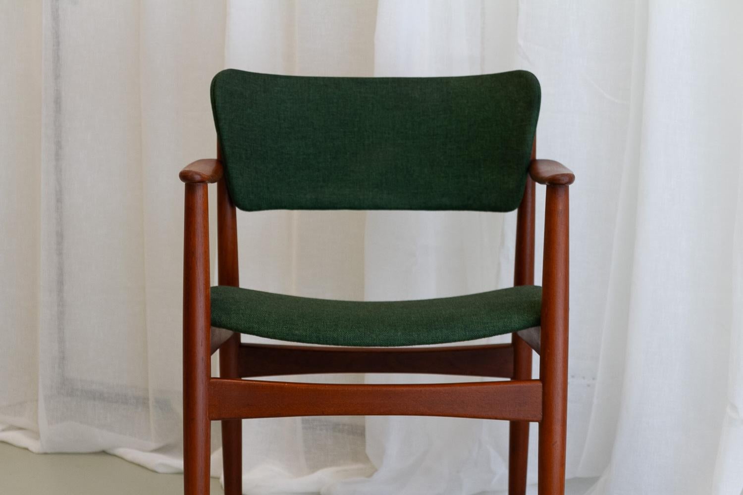 Mid-20th Century Danish Modern Teak Armchair with Green Wool, 1960s. For Sale