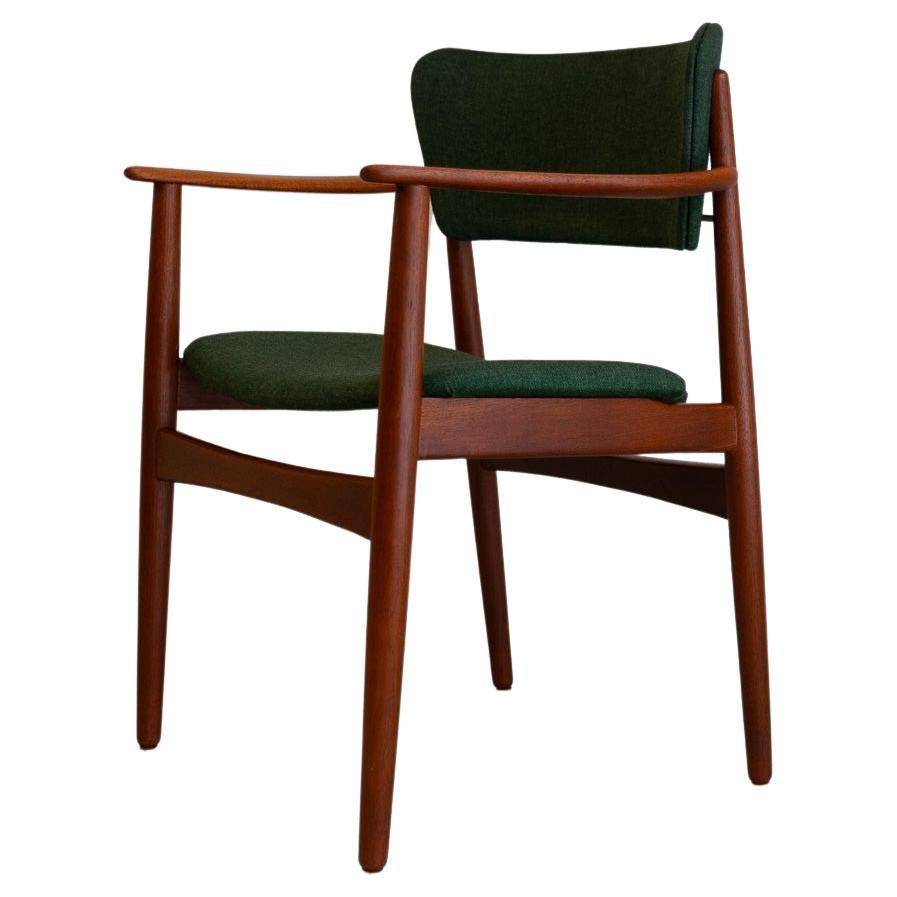 Danish Modern Teak Armchair with Green Wool, 1960s.