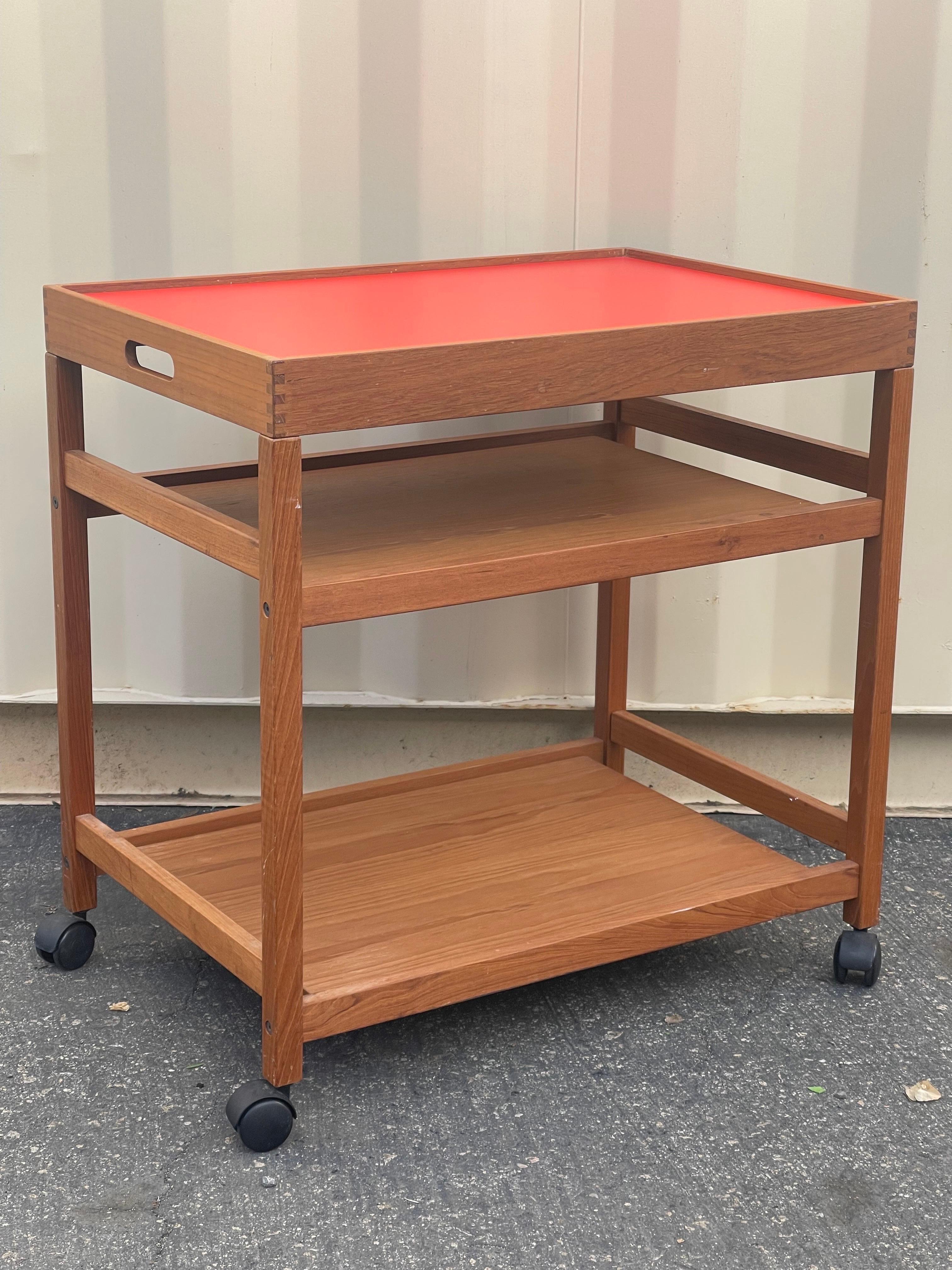 Mid-Century Modern Danish Modern Teak Bar Cart / Serving Trolley with Reversible and Removable Tray For Sale