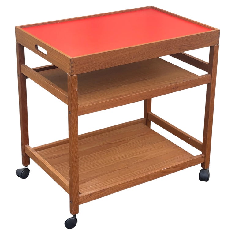Danish Modern Teak Bar Cart / Serving Trolley with Reversible and