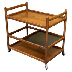 Used Danish Modern Teak Bar Cart / Serving Trolley with Shelves by Johannes Andersen