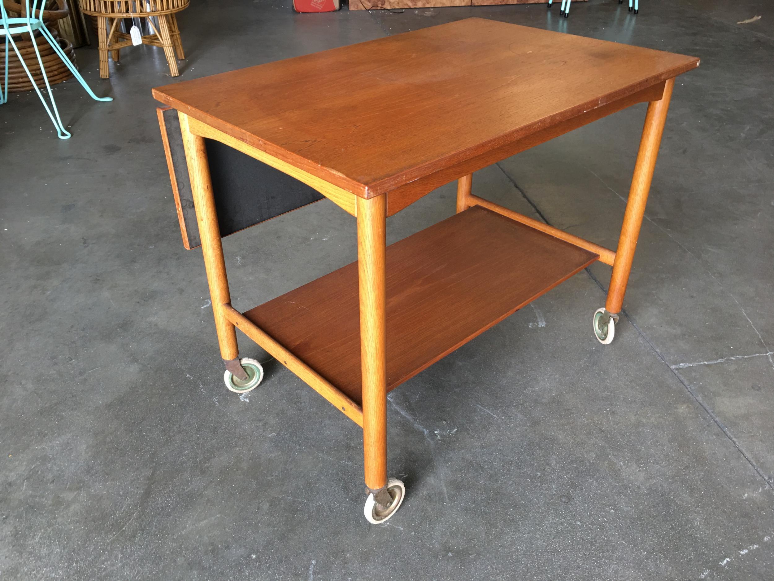 American Danish Modern Teak Bar Cart with Convertible Folding Table top For Sale