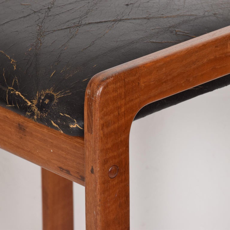 1970s Scandinavian Mod Rectangular Teak Bar Stool Distressed Leather ...