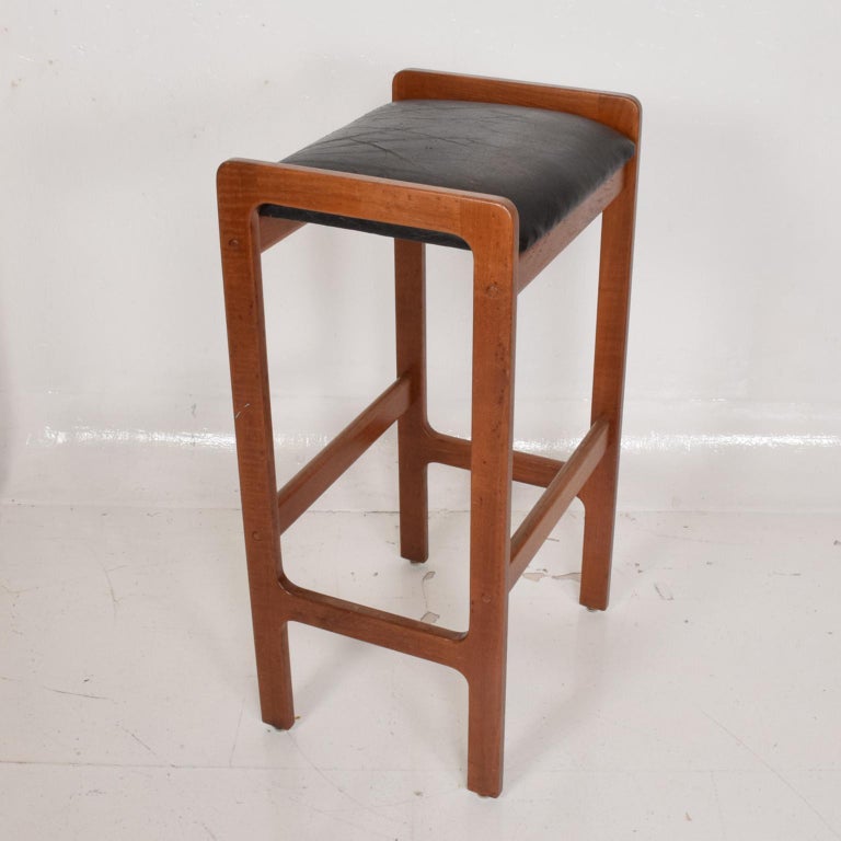 1970s Scandinavian Mod Rectangular Teak Bar Stool Distressed Leather ...