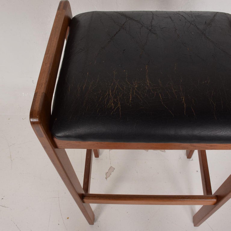 1970s Scandinavian Mod Rectangular Teak Bar Stool Distressed Leather ...