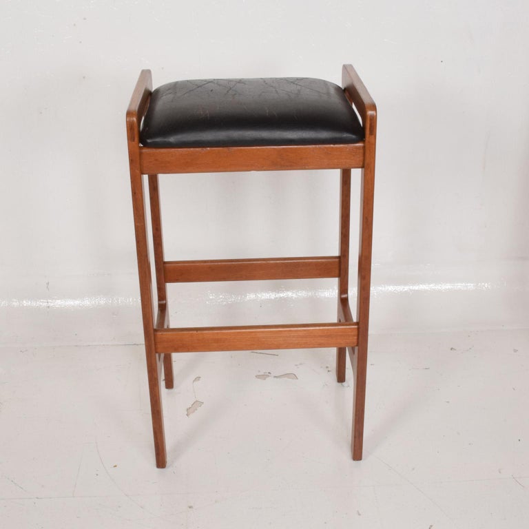 1970s Scandinavian Mod Rectangular Teak Bar Stool Distressed Leather ...