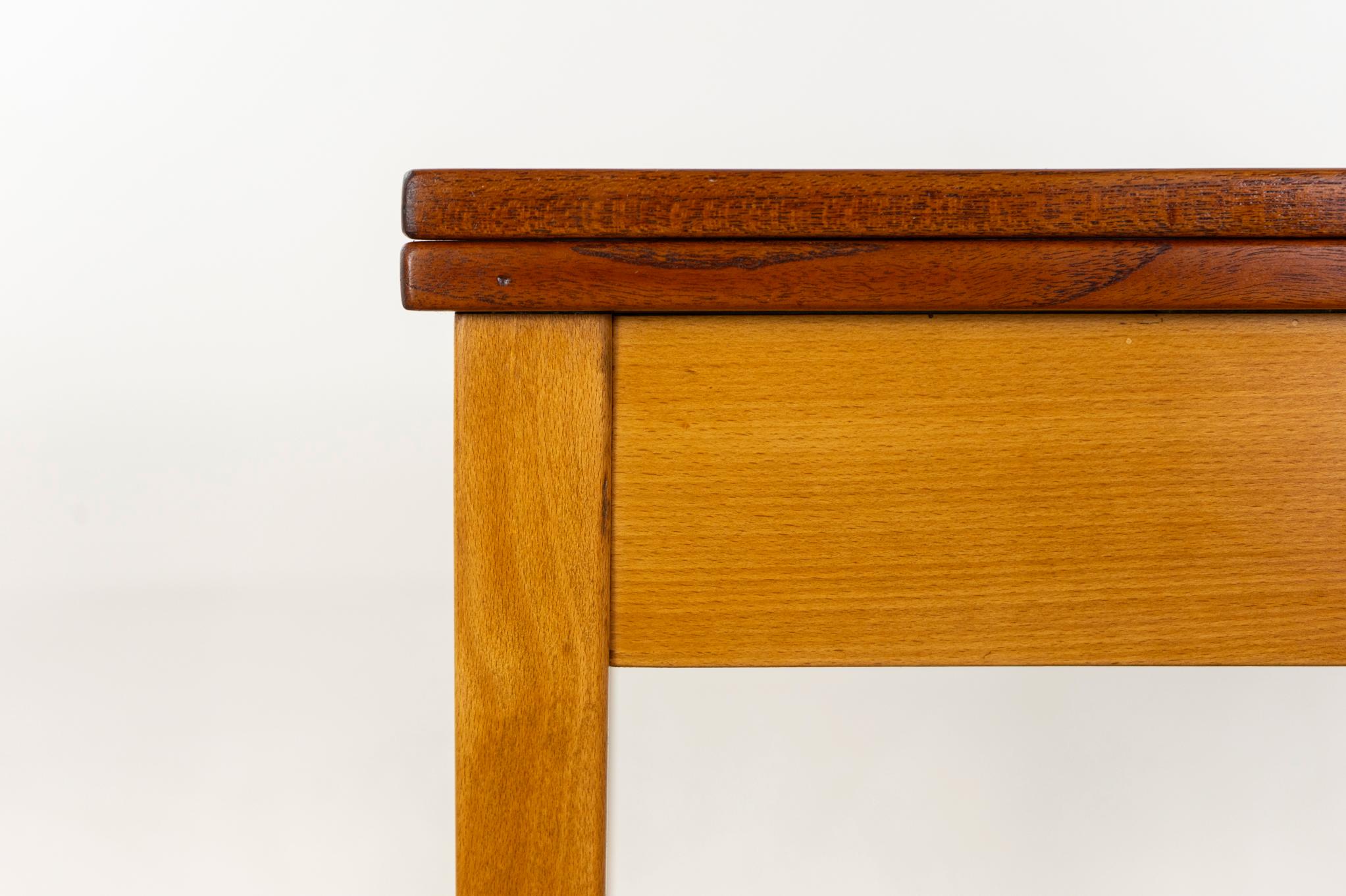 Veneer Danish Modern Teak & Beech Flip Top Dining Table For Sale
