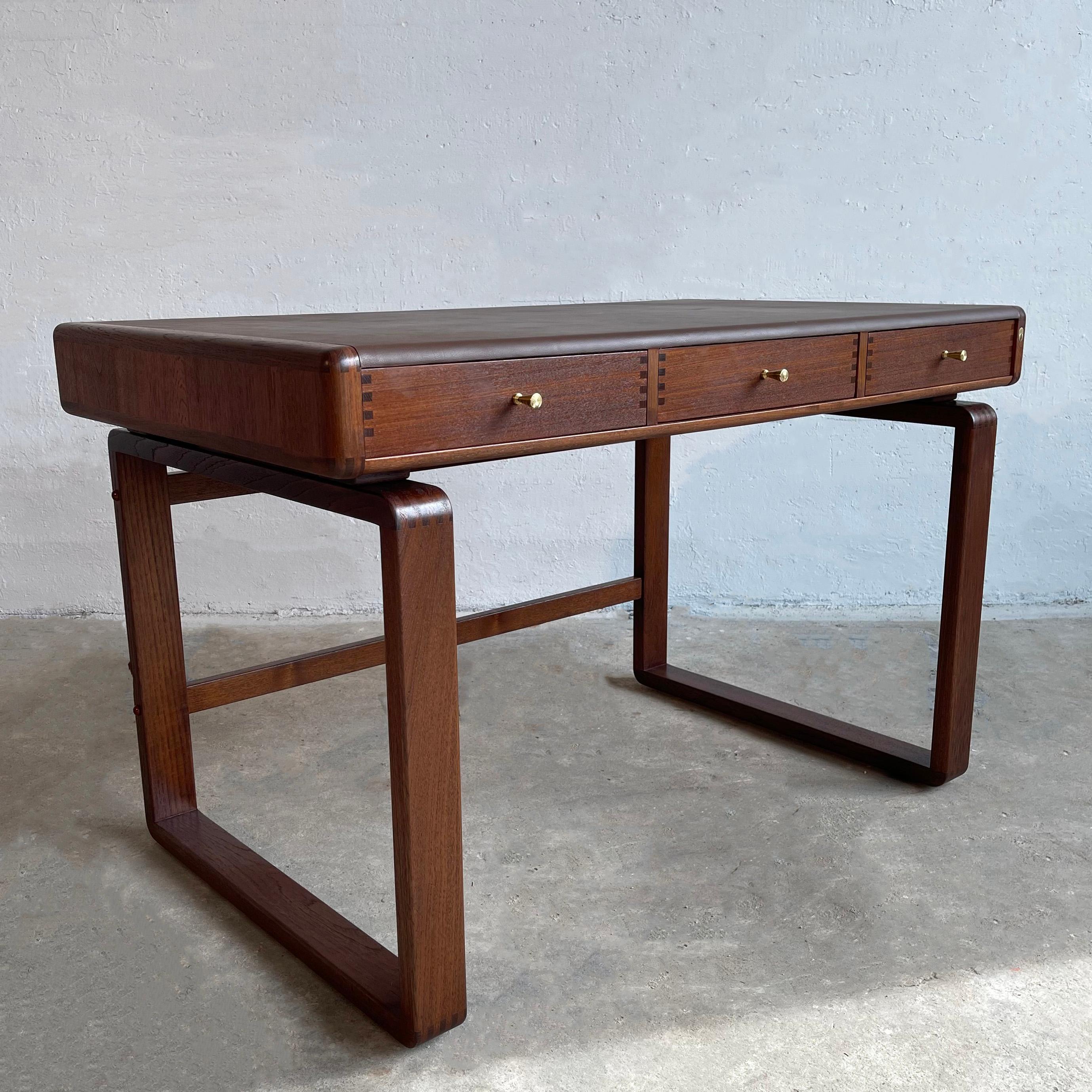Danish Modern Teak Bentwood Leather Top Desk 5
