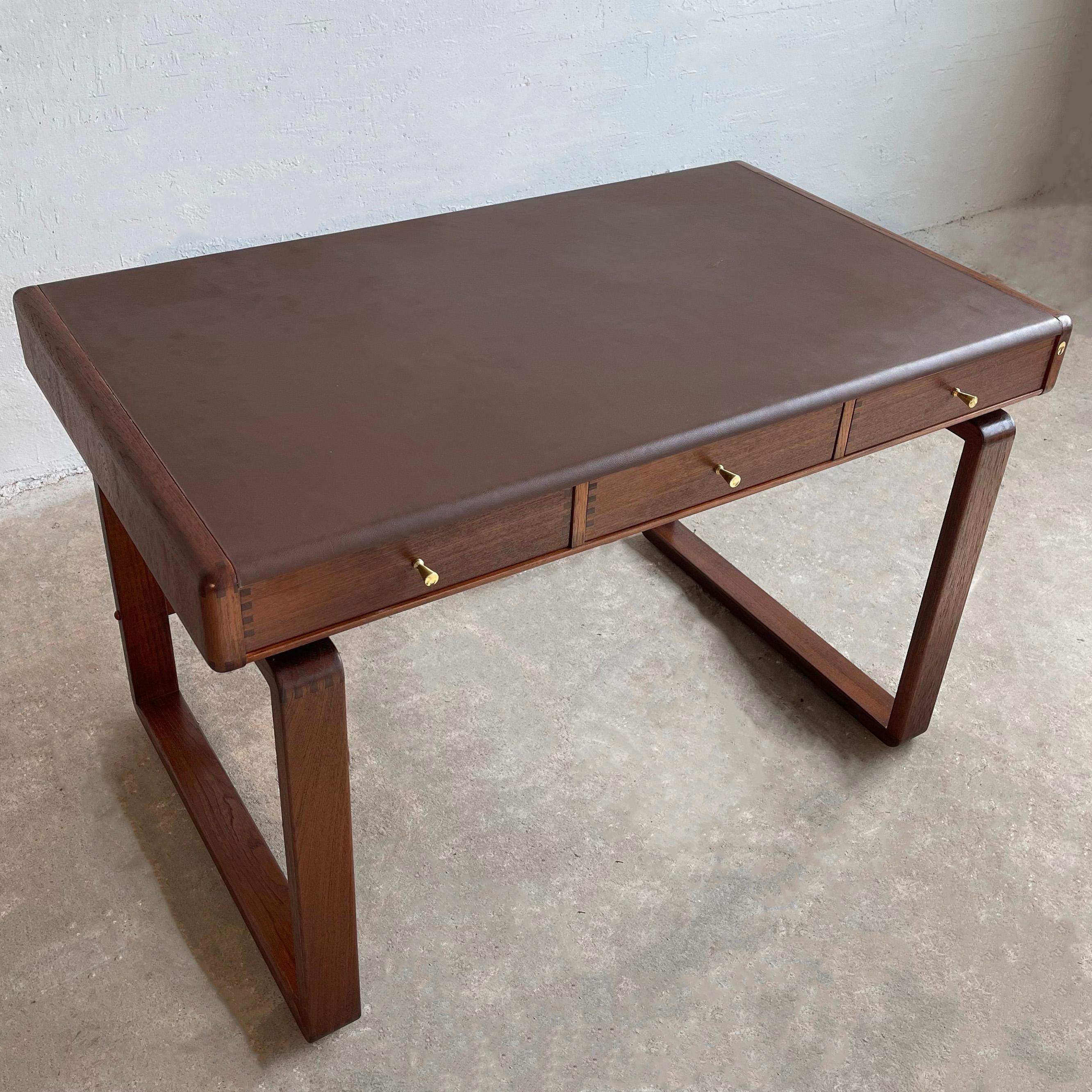Danish Modern Teak Bentwood Leather Top Desk 7