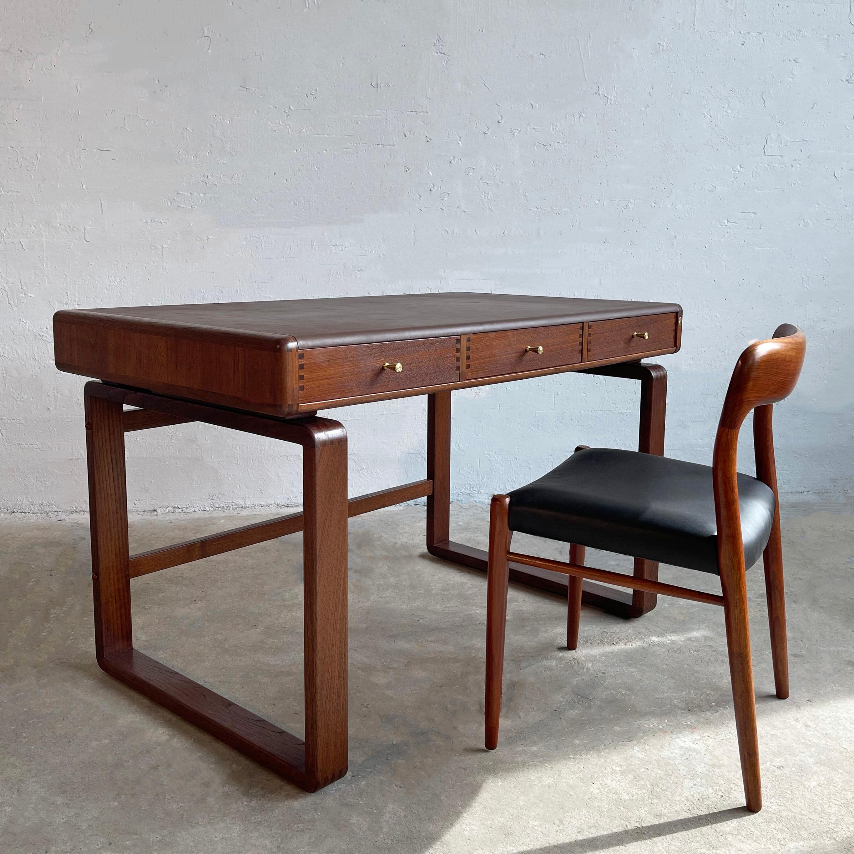 Scandinavian Modern Danish Modern Teak Bentwood Leather Top Desk