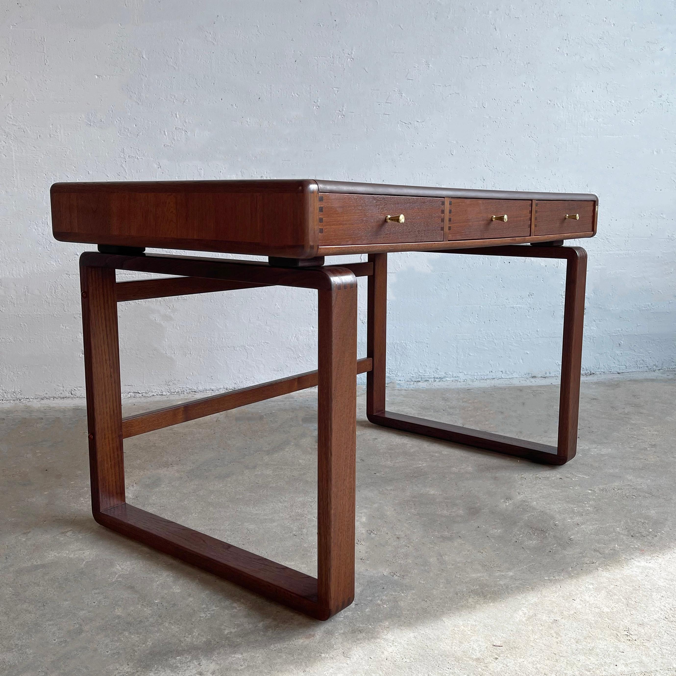 Danish Modern Teak Bentwood Leather Top Desk In Good Condition In Brooklyn, NY