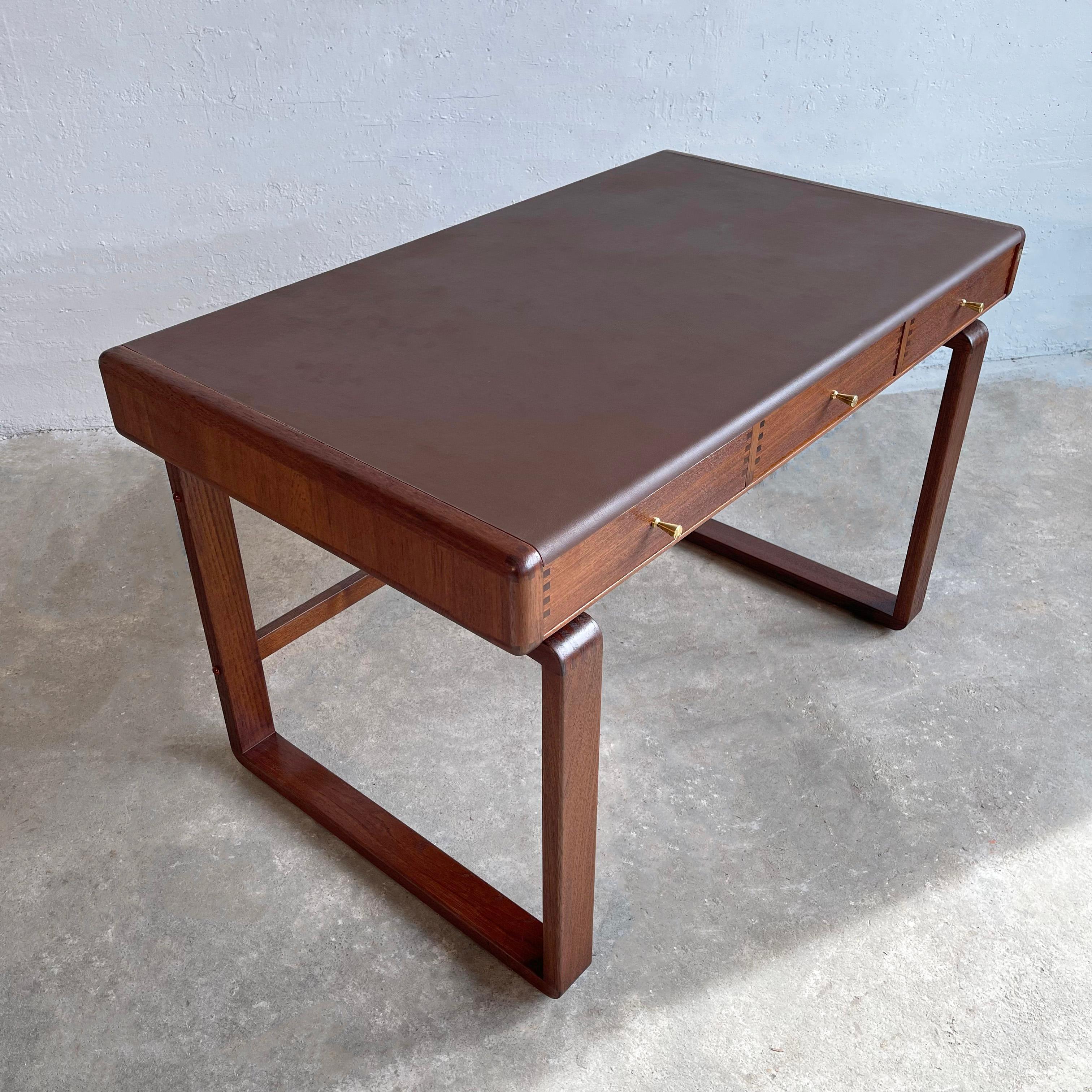 20th Century Danish Modern Teak Bentwood Leather Top Desk