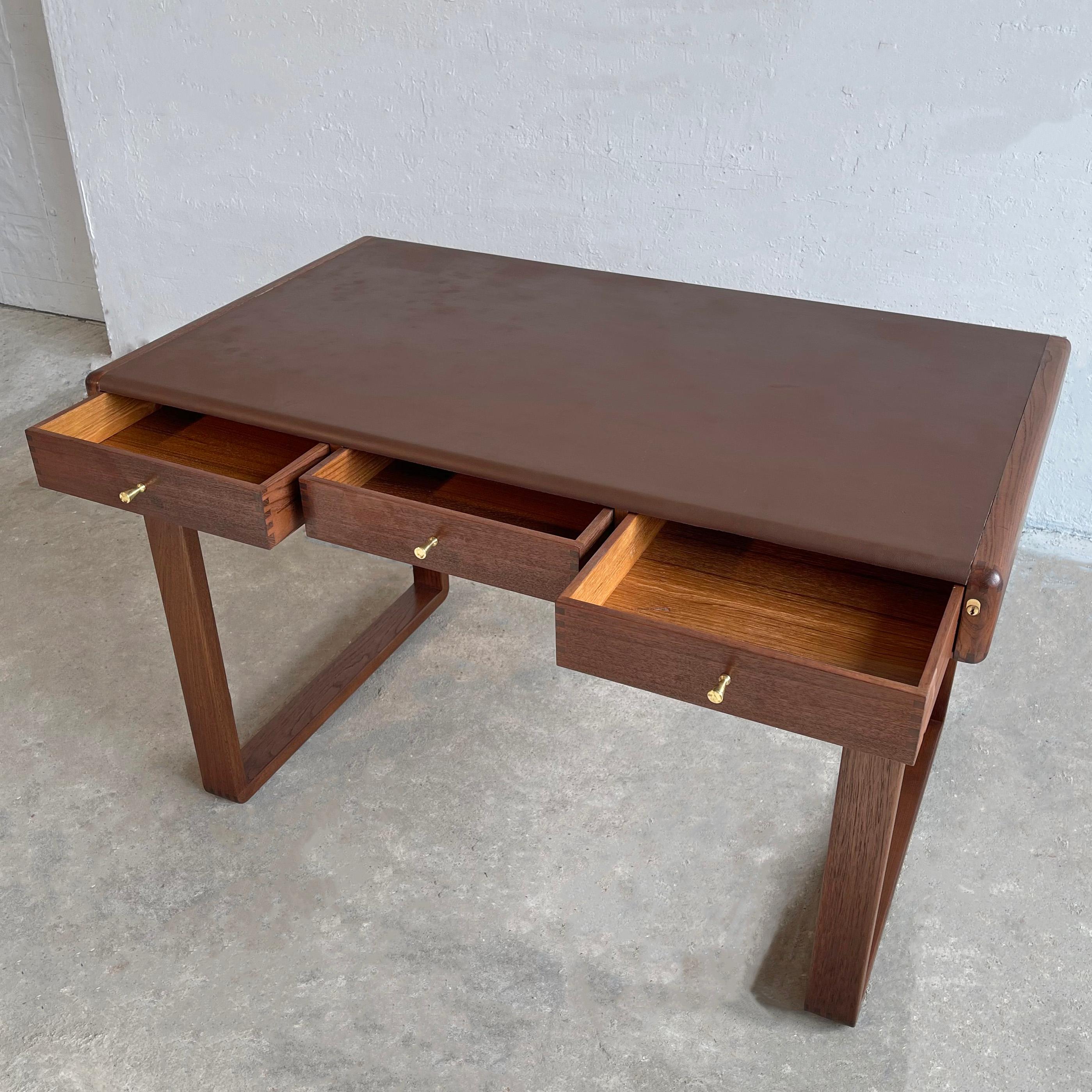 Danish Modern Teak Bentwood Leather Top Desk 4