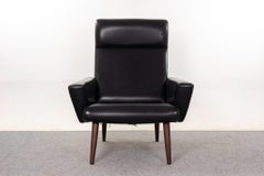 Danish Modern Teak & Black Vinyl Lounge Chair