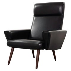 Danish Modern Teak & Black Vinyl Lounge Chair