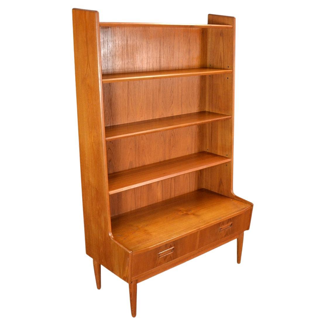 Danish Modern Teak Low Profile Bookcase with Glass Doors at 1stDibs