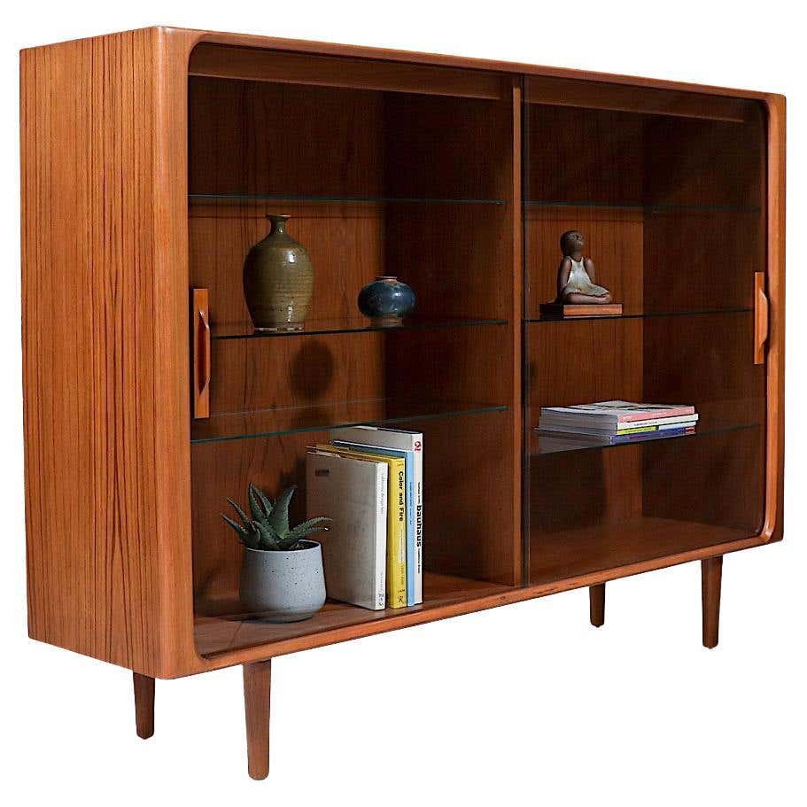 Danish Modern Teak Low Profile Bookcase with Glass Doors at 1stDibs ...