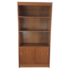 Danish Modern Teak Bookcase with Sliding Door Storage Cabinet