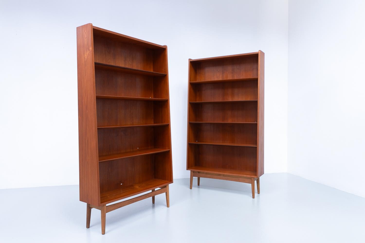 Pair of Mid-Century Modern Danish Teak Bookcases by Johannes Sorth for Nexø Møbelfabrik, 1960s.

This Classic Scandinavian Modern bookcase was designed by Danish master carpenter Johannes Sorth for Nexø Møbelfabrik, Bornholm, Denmark. 
The idea was