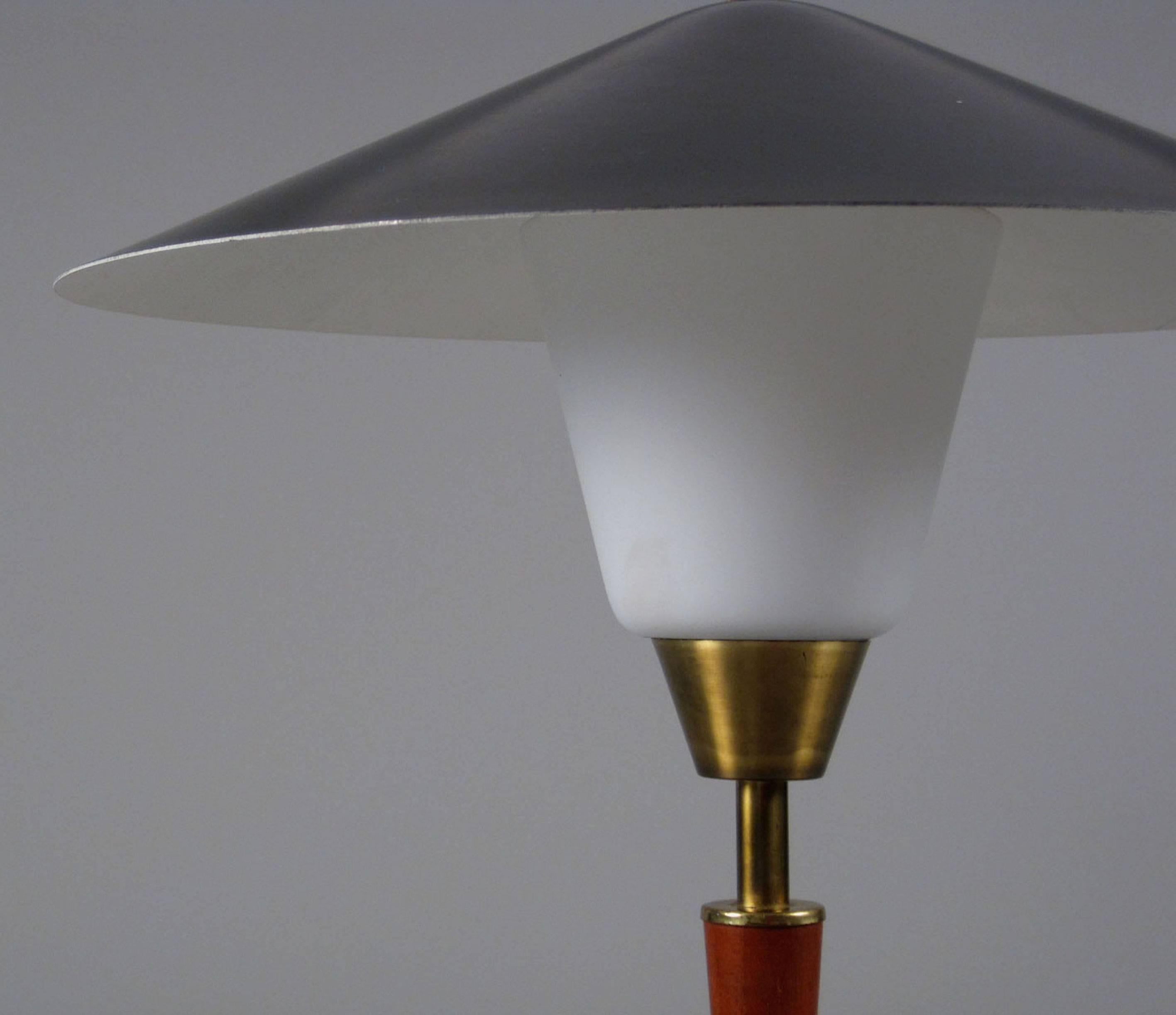 Mid-Century Modern Danish Modern Teak, Brass and Opaline Glass Table Lamp by Fog & Morup