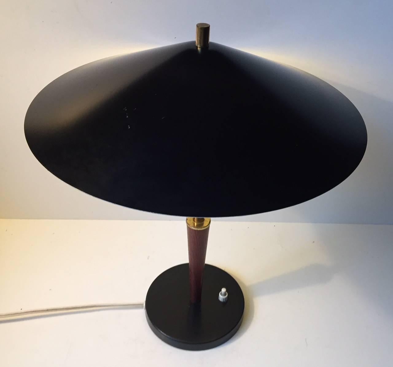 Danish Modern Teak, Brass and Opaline Glass Table Lamp by Fog & Morup In Good Condition In Esbjerg, DK