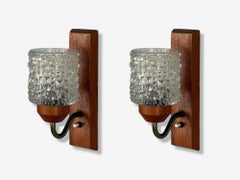 Danish Modern, Teak, Brass, Glass, Wall Lights, Denmark, 1960s