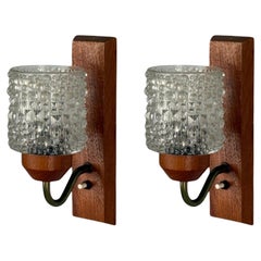 Lampada da parete moderna danese, teak, ottone, vetro, Danimarca, anni '60