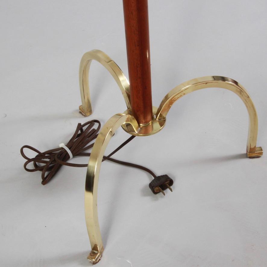 20th Century Danish Modern Teak & Brass Tripod Floor Lamp