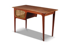 Danish Modern Teak + Cane Coffee / Sewing Table with Storage