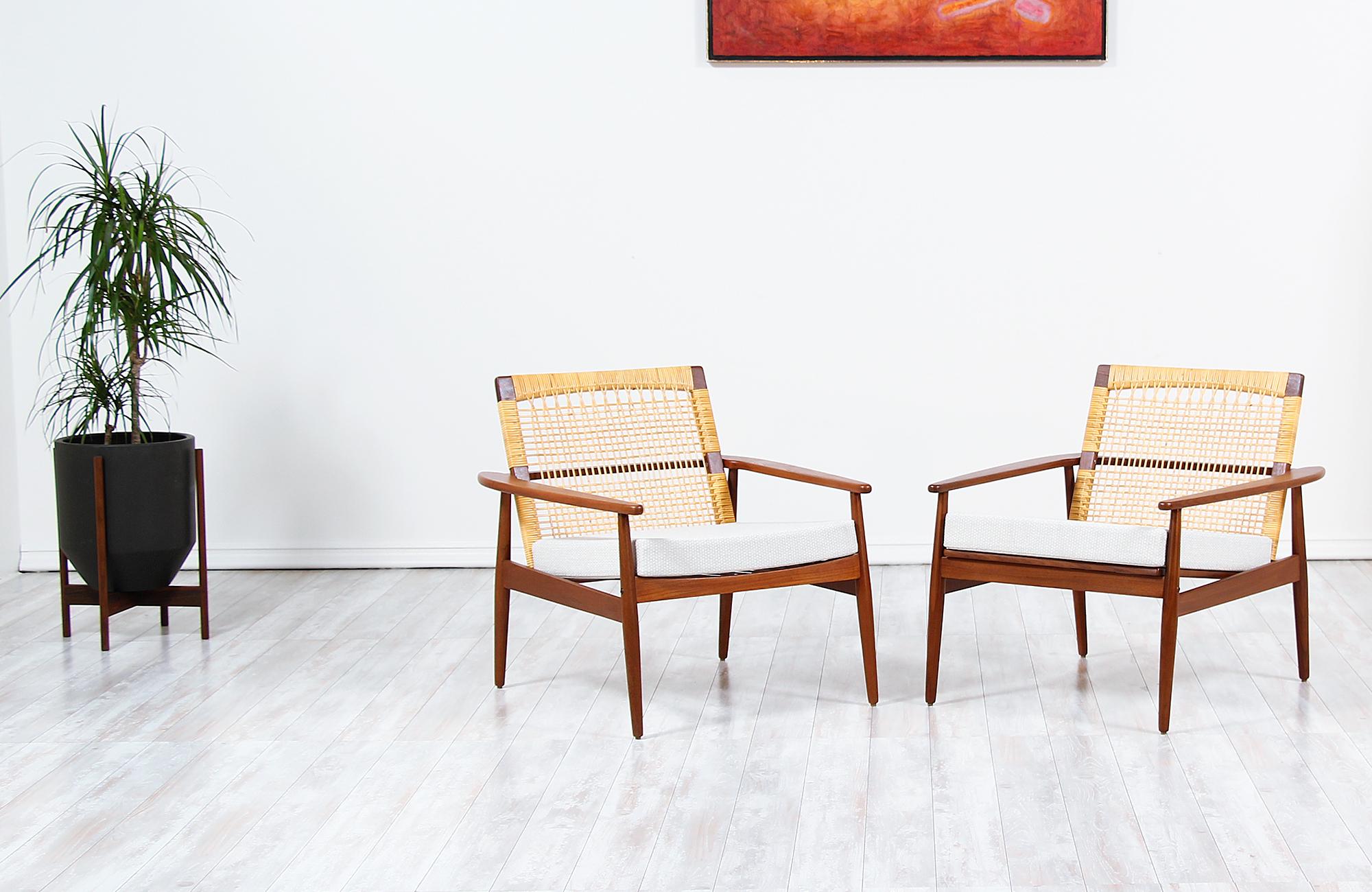 Danish Modern Teak and Cane Lounge Chair by Hans Olsen for Juul Kristensen 1