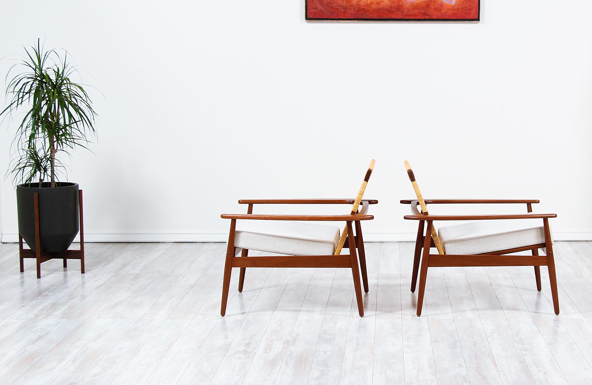Danish Modern Teak and Cane Lounge Chair by Hans Olsen for Juul Kristensen 2