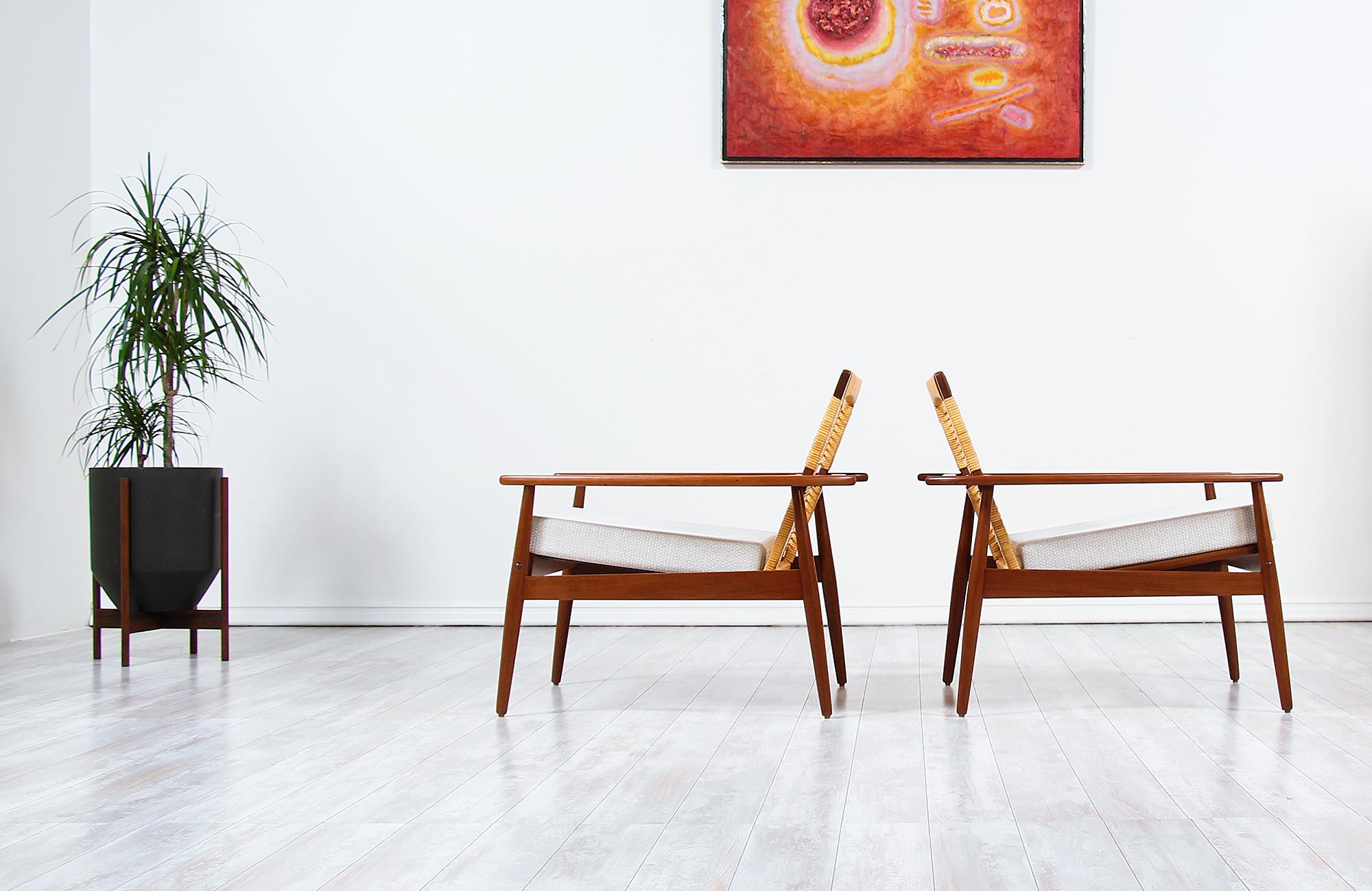 Danish Modern Teak and Cane Lounge Chair by Hans Olsen for Juul Kristensen 3