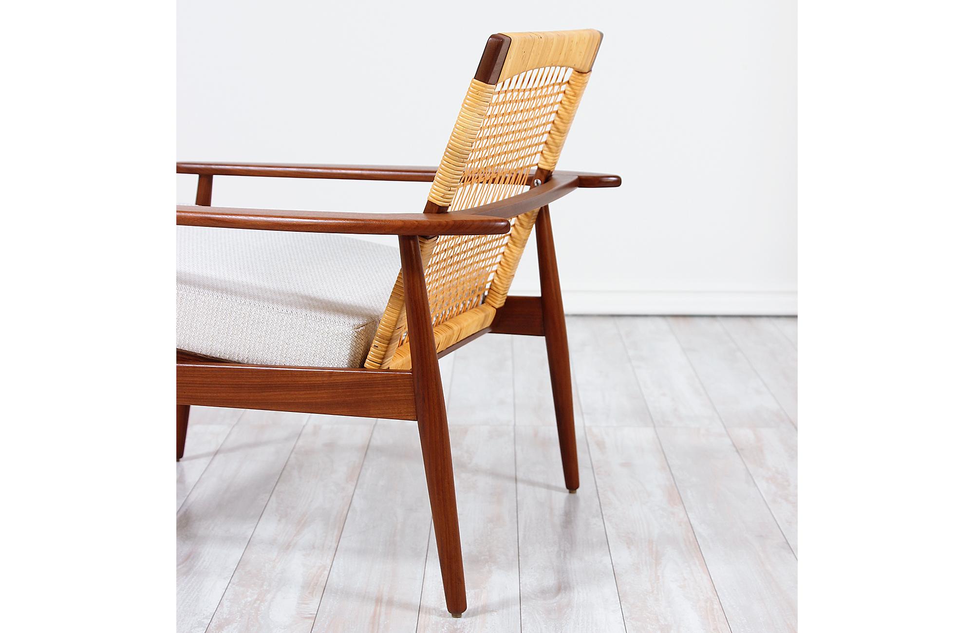 Danish Modern Teak and Cane Lounge Chair by Hans Olsen for Juul Kristensen 7