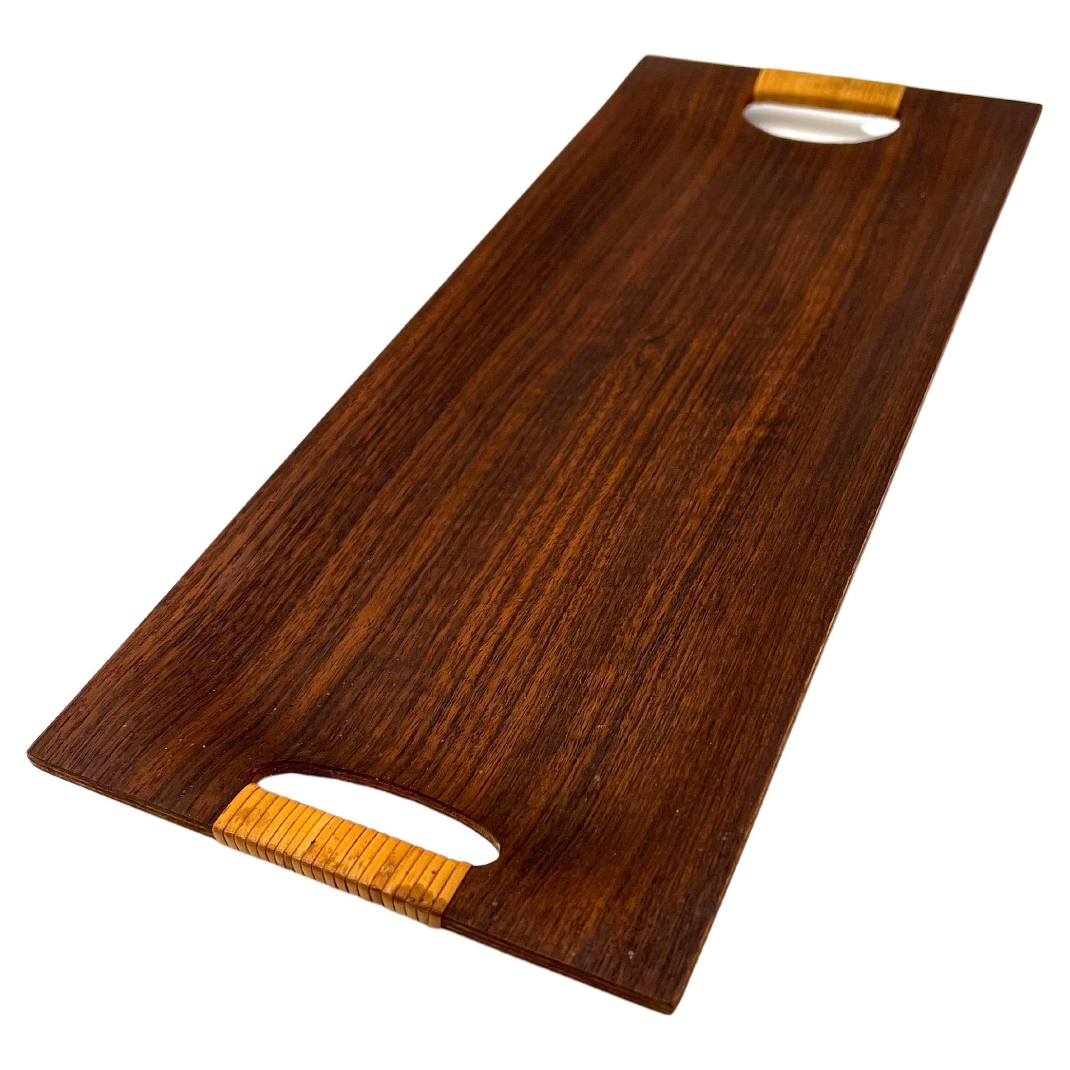 Danish Modern Teak & Cane Molded Wood Catch It All Tray For Sale