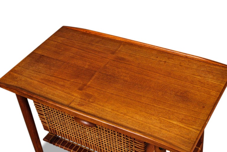 Danish Modern Teak + Cane Side Table With Drawer For Sale at 1stDibs