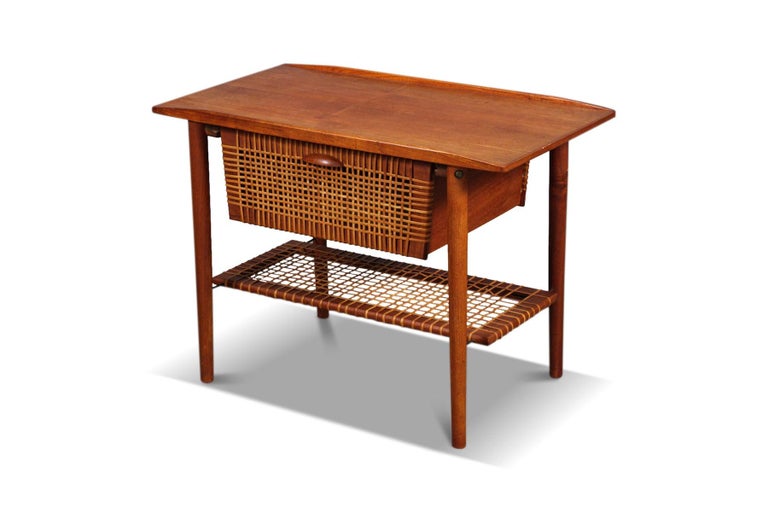 Danish Modern Teak + Cane Side Table With Drawer For Sale at 1stDibs