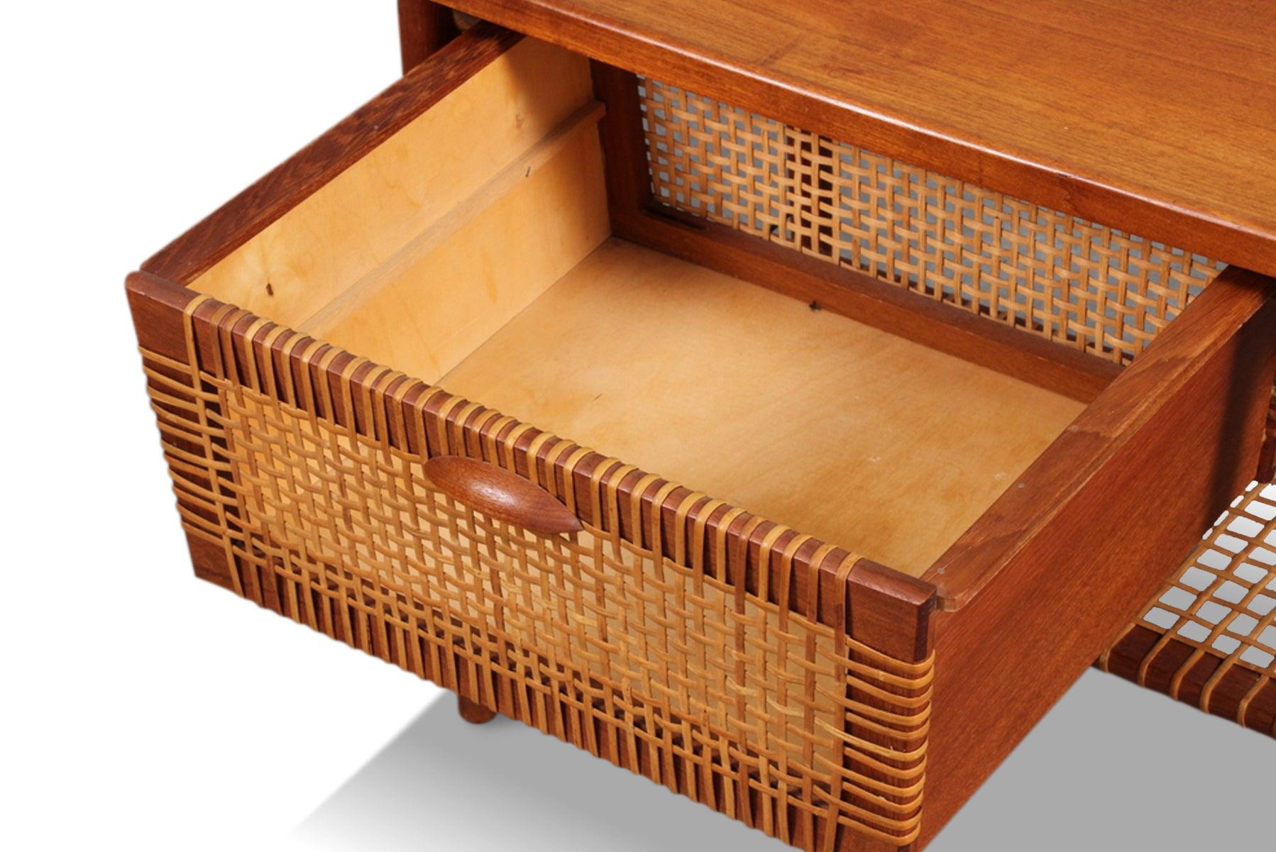 Danish Modern Teak + Cane Side Table With Drawer In Excellent Condition In Berkeley, CA