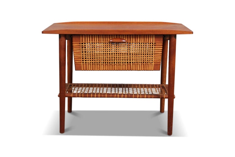 Danish Modern Teak + Cane Side Table With Drawer For Sale at 1stDibs