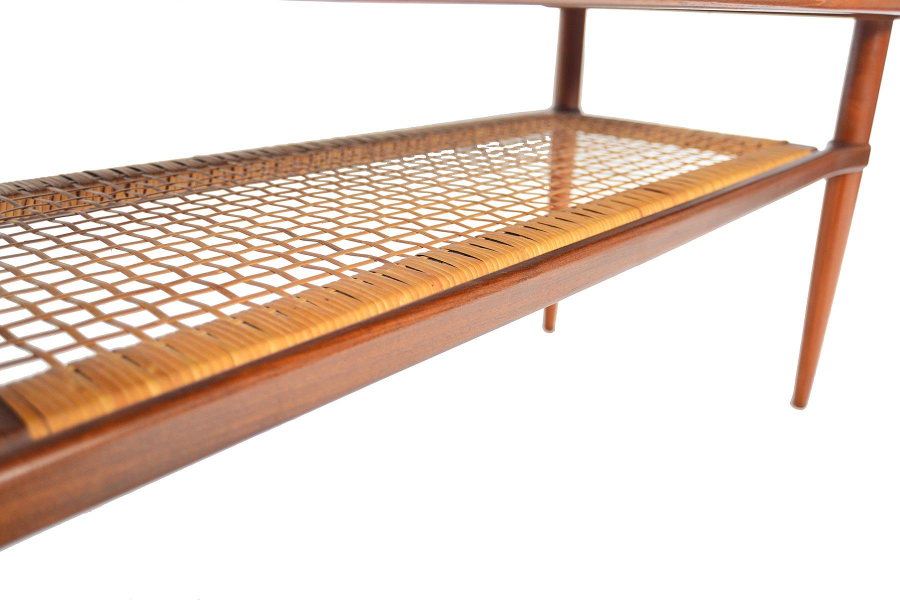 Danish Modern Teak and Cane Surfboard Coffee Table In Good Condition In Berkeley, CA